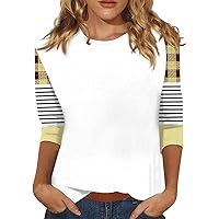Spring Tops for Women 2024,Womens Color Block Crewneck 3/4 Sleeve Blouse Dressy Casual Three Quarter Length T Shirt