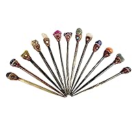 Assorted Wholesale Natural Tumbled Healing Gemstone Chonta Wooden Hair Stick Chopsticks for Buns Handmade Womens Fashion Accessory Bulk (12 PIECES)