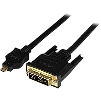StarTech.com 2m Micro HDMI to DVI-D Cable - M/M - 2 meter Micro HDMI to DVI Cable - 19 pin HDMI (D) Male to DVI-D Male - 1920x1200 Video (HDDDVIMM2M),Black,6 ft / 2m