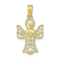 10k Gold Religious Guardian Angel With Filigree Cut out Wings 2 d Textured and High Polish Charm Pendant Necklace Measures 21x11.5mm Wide Jewelry for Women
