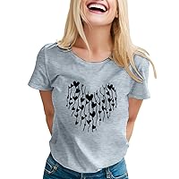 Graphic Tees for Women Vintage 90S Cropped Womens Valentines Day Printed Short Sleeve O Neck T Shirt Top Swim