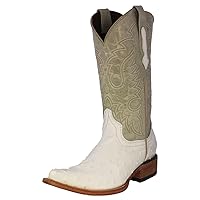 TEXAS LEGACY Mens White Western Leather Cowboy Boots Ostrich Quill Print Pointed