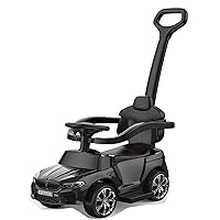 Push Ride on Car for Toddlers 1-3, Push Car Licensed BMW with Handle, Horn, Music, LED Lights, Large Kids Push Car Updated for Boys Girls (Black)