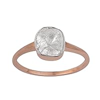 0.35 CTW Natural Diamond Polki Solitaire Handmade Ring, 925 Sterling Silver Ring 14K Rose Gold Plated