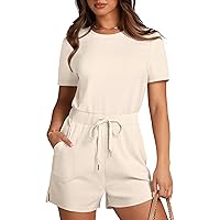 XIEERDUO Rompers for Women 2024 Summer Crewneck Short Jumpsuit Casual Loose Short Sleeve One Piece Outfits with Pockets