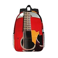 Red Guitar Backpack Lightweight Casual Backpack Double Shoulder Bag Travel Daypack With Laptop Compartmen