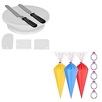 Kootek All-in-one Cake Decorating Tools with 1 Cake Turntable, 2 Icing Spatula, 3 Icing Smoother, 100 Pack 16 Inch Extra Thick Pastry Bags and 5 Bag Ties for Baking Cupcakes Cookies Candy Supplies