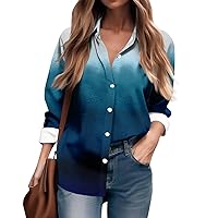 Women's Long Sleeve Shirts Blouse Printed Button Casual Basic Shirt Collar Regular Top Winter, S-3XL