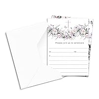 Purple Greenery Baptism Invitations with Envelopes Girls, Custom DIY Invite Cards Butterflies and Floral, 25 Pack