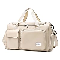 Sports Gym Bag with Shoes Compartment Travel Duffel Bag with Dry Wet Separated Pocket for Men and Women, Overnight Bag Weekender Bag Training Handbag Yoga Bag - Off White