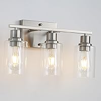 3-Lights Brushed Nickel Bathroom Vanity Light Fixtures,Brushed Nickel Wall Sconces with Clear Glass Shades, Farmhouse Modern Wall Lighting ​for Mirror,Bedroom,Living Room