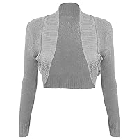 Ladies Plain Knitted Crop Cardigan Womens Long Sleeve Casual Bolero Shrug Top Small/Large