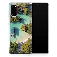 For Samsung A50/ A505 - Blue Nature Beach and Sea Phone Case, Green Palm Tree Cover - Thin Shockproof Slim Soft TPU Silicone - Design 5 - A101