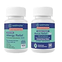 WELMATE Complete Allergy & Congestion Relief Bundle: Fexofenadine HCl 180mg Non-Drowsy Antihistamine (100 Ct) + Mucus Relief DM 1200mg Guaifenesin & 60mg DXM (50 Ct) | 12-Hr Respiratory Support, Thins