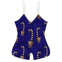 Cute Standing Brown Lemurs Funny Slip Jumpsuits One Piece Romper for Women Sleeveless with Adjustable Strap Sexy Shorts