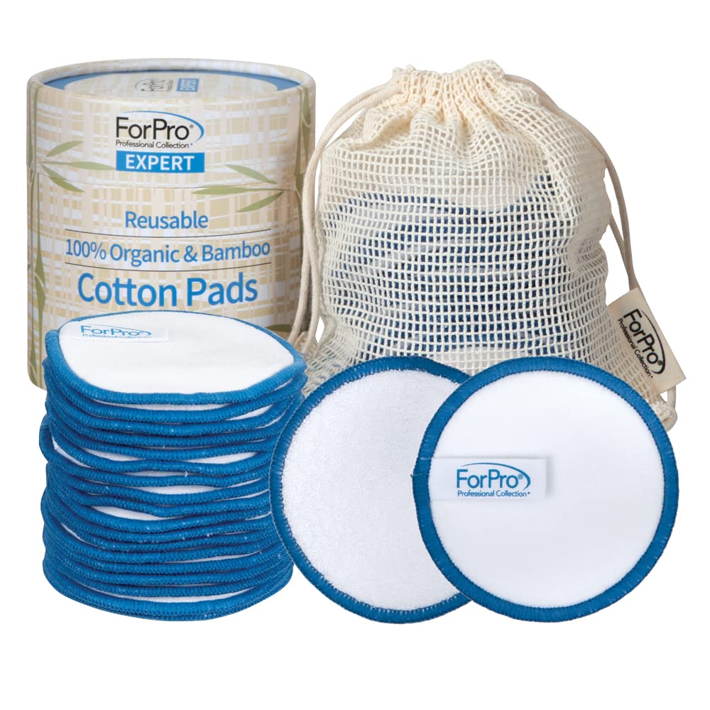 ForPro Expert Reusable Cotton Rounds (20 Pack), 100% Organic and Bamboo Makeup Remover Pads, Includes Drawstring Laundry Bag and Storage Container