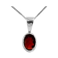 Beautiful Jewellery Company BJC® Solid Sterling Silver Natural Garnet Single Oval Solitaire Pendant 1.50ct & Sterling Silver Trace Necklace Chain