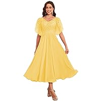 Women's Chiffon Mother of The Bride Dresses with Sleeves Lace Appliques Ruched Formal Evening Gowns