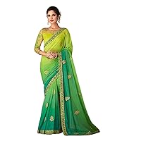 Shaded Yellow Blue Designer Wedding Party wear Indian Woman Kajri Georgette Heavy Saree Blouse Bollywood Fancy Sari 2471