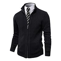 Men's Cardigan Sweaters Full Zip Up Stand Collar Slim Fit Casual Knitted Sweater with 2 Front Pockets