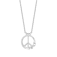 Jewelili Hallmark Fine Jewelry Sterling Silver 1/10 Cttw Natural White Round Diamond Peace Sign Pendant Necklace, 18
