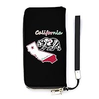 California Republic and Grizzly Wristlet Wallet Leather Long Card Holder Purse Slim Clutch Handbag for Women