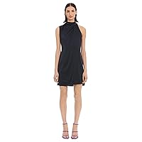 Donna Morgan Women's Sleek and Sophisticated Pleat Tuck Detail Mock Neck Charmeuse Dress Event Occasion Guest of