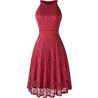Neck Lace Floral Sleeveless Women Dress Bridesmaid Cocktail Party Swing Dress