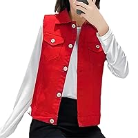 Plus Size Red Vest Women Jean Jacket Fashion Single-Breasted Short Vests Spring Sleeveless Denim Waistcoat