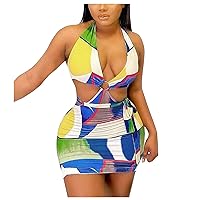 Colorful Dress,Dress Casual Print Women's Sleeveless Mini Sexy Tie-Dye Dress Women's Dress Womens Summer Casual