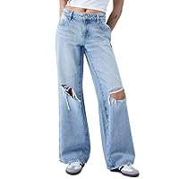 PacSun Women's Eco Light Blue Ripped Low Rise Baggy Jeans