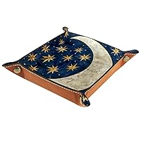 Beautiful Star and Moon Folding Rolling Thick PU Brown Leather Valet Catchall Organizer Table Small Jewelry Candy Key Trays Storage Box Decor Entryway Black White Lap Keyboard Gaming Dice Tray