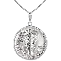 Sterling Silver Half Dollar Coin Necklace Prong Back Round Edge 20 inch