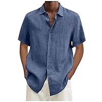 Mens Button Down Shirt Solid Short Sleeve Linen Shirts for Men Summer Casual Beach T Shirts Lightweight Tops Loose Fit Blouse