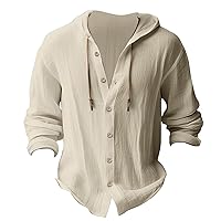 Solid Cotton Linen Hooded Henley Shirts for Men Spring Long Sleeve Hippie Casual Beach Shirts Hawaiian Button Down T Shirts