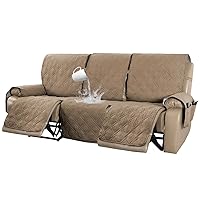 Turquoize 100% Waterproof Recliner Sofa Cover 3 Seat Reclining Couch Cover for 3 Cushion Couch Waterproof Recliner Sofa Protector Cover for Dogs Pets with Non Slip Backing and Strap (Large, Taupe)