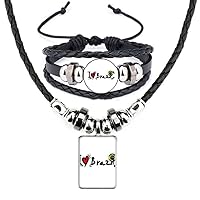 I Love Brazil Word Flag Love Heart Illustration Leather Necklace Bracelet Jewelry Set