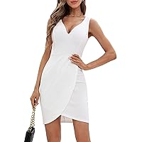 oxiuly Women's Wrap V Neck Bodycon Ruched Cocktail Party Dress Chic Church Wedding Club Pencil Dresses OX345