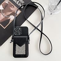 Crossbody Necklace Strap Pocket Leather Phone Case for iPhone 14 13 12 Mini 11 Pro X XR XS 7 8 Plus Wallet Shoulder Strap Cover,Black,for iPhone 12Mini
