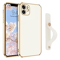 VENINGO iPhone 12 Case, iPhone 12 Phone Case, Slim Fit Soft TPU with Adjustable Wristband Kickstand Scratch Resistant Shockproof Protective Cover for Apple iPhone 12 6.1 Inch 2020, White Golden