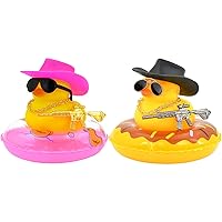 Ducks for Cars Rubber Duck Dashboard of Car, Car Duck Decoration Dashboard Decorations Yellow Duck Car Accessories with Mini Hat Swim Ring Necklace Sunglasses for Party Favors, Birthdays, Bath Time
