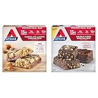 Atkins Chocolate Almond Caramel Bar, Keto-Friendly, Gluten Free with Real Almond Butter, 5 Count and Double Fudge Brownie Protein Meal Bar, High Fiber, 15g Protein, 1g Sugar, 4g Net Carb