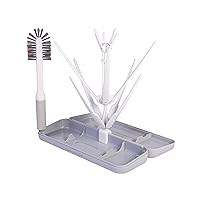 Ubbi On-The-Go Drying Rack and Brush Set, Includes Travel Case and Bottle Brush for Compact Storage, Holds Up to 8 Bottles, Baby Travel Accessories, Gray