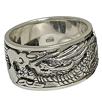 Retro Vintage 925 Sterling Silver Chinese Dragon Ring Spinner Fidget Band Ring Oriental Jewelry for Men Women Size 8-13