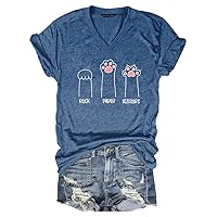 Woxlica Rock Paper Scissors Cat Paw Print Funny Cat Shirts for Women Graphic Tees