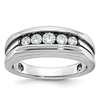 8.55mm 14k White Gold With Black Rhodium Mens Polished Satin and Grooved 5 stone 1/2 Carat Diamond R Jewelry Gifts for Men