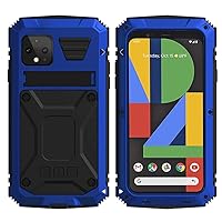Googel Pixel 4 XL Metal Bumper Rugged Silicone Case Hybrid Military Heavy Duty case with Built-in Screen Protector Shockproof Armor Defender Tough Cover for Googel Pixel 4 XL (Blue, Pixel 4XL)