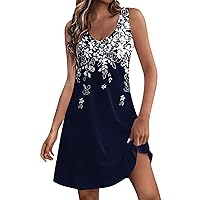 V Neck Dress Womens Casual Sleeveless Fashion Floral Print Summer with Pockets Ladies Sundress Trendy Beach Boho Dress