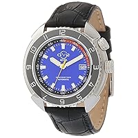 GV2 Men's Swiss Automatic from The Squalo Collection, Genuine Black Leather Strap Watch