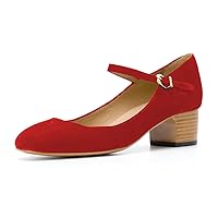 FSJ Women Mary Jane Stacked Block Heels Vintage Pumps Retro Round Toe Shoe for Comfort Size 4-15 US